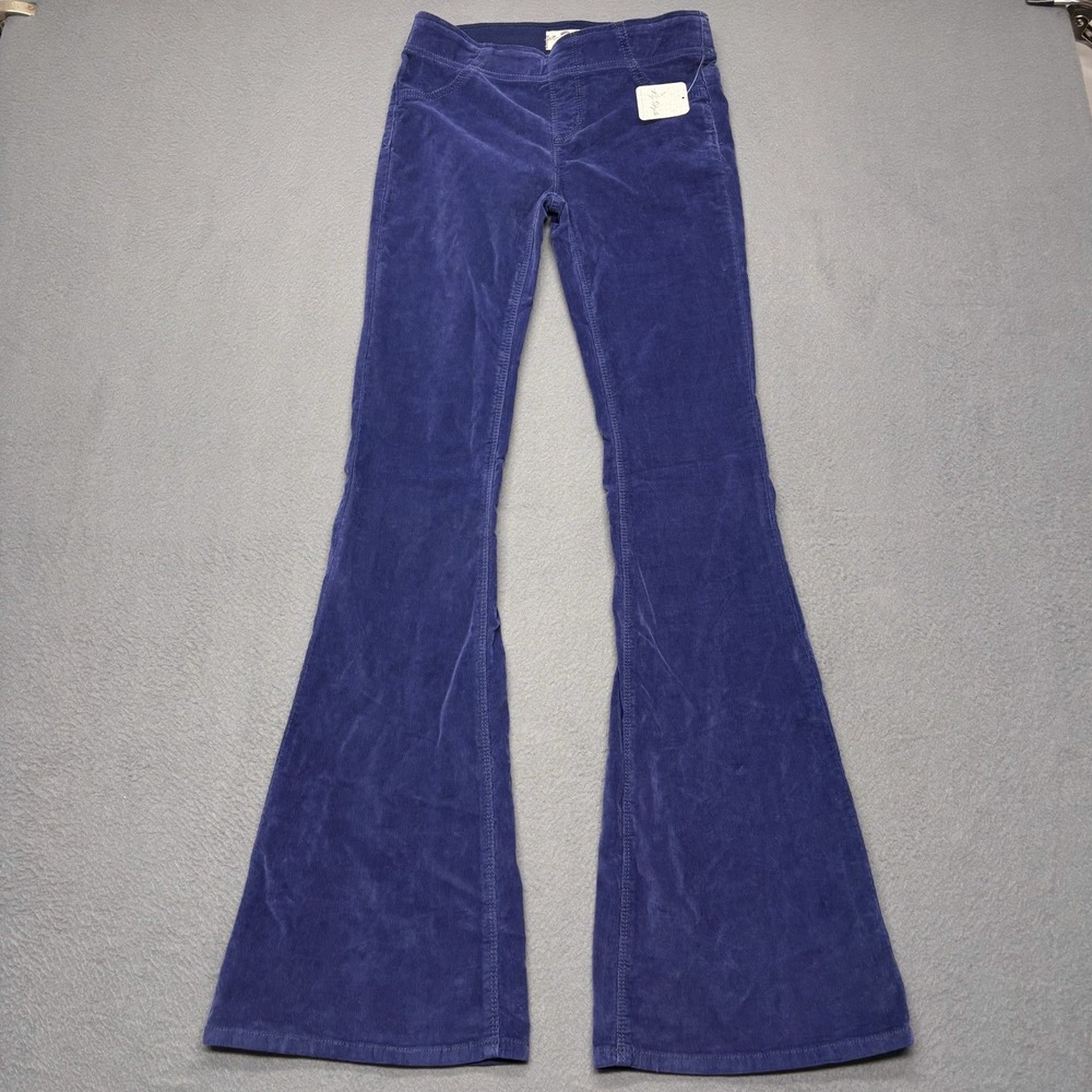 We The Free Flare Pants Womens 25 Ink Blue Corduroy Pull On Elastic Waist NWT - Picture 2 of 9